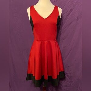Guess Vivid Red and Black Sleeveless Skater Dress. Size L.